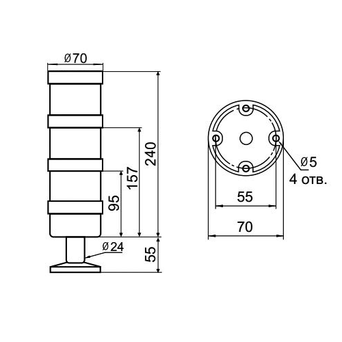 Светосигнальная колонна INNOCONT TL70-024-RBG-55 Светосигнальная колонна INNOCONT TL70-024-RBG-55